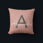 Rose Gold - Blush Pink Sparkle Glitter Monogram Cushion<br><div class="desc">Blush Pink - Rose Gold and Charcoal Grey (Grey) Sparkle Glitter Monogram Name and Initial Pillow. The pillow makes the perfect Sweet 16 Birthday gift for someone decorating her room in rose gold.</div>