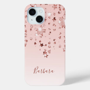 Rose gold blush pink stars iPhone 15 case