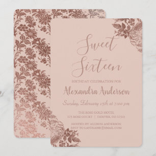 Rose Gold Blush Pink Sweet Sixteen Birthday Invitation