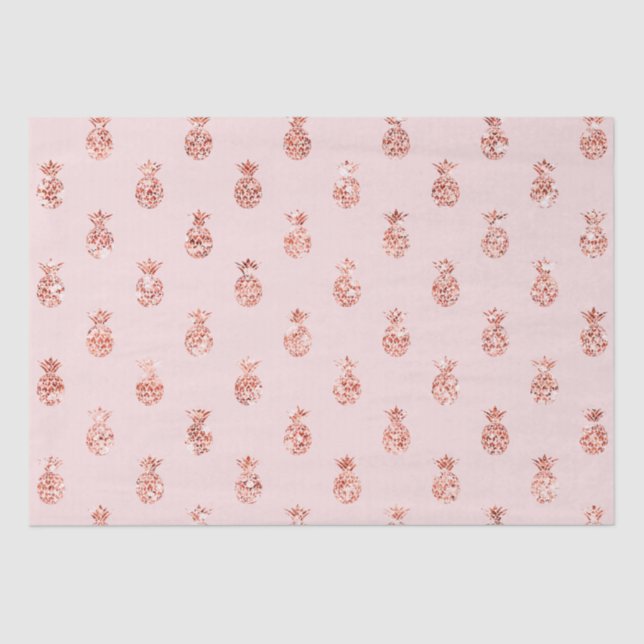 Rose Gold Blush Pink Tropical Glitter Pineapples Tissue Paper (Front)