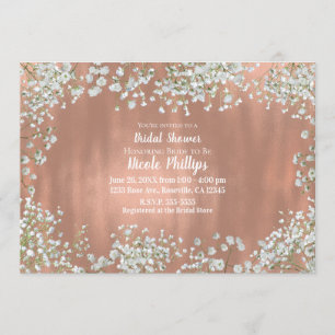 Rose Gold Blush Pink White Baby's Breath Bridal Invitation