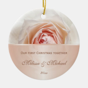Rose Gold Blush Rose First Christmas Ceramic Ornament