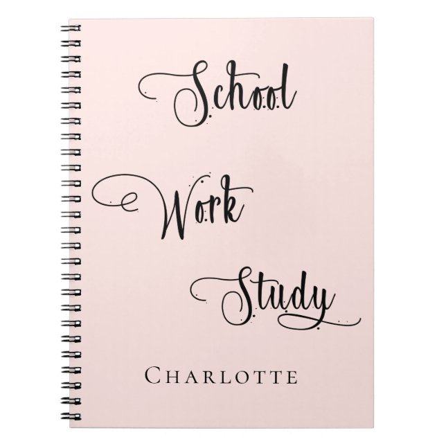 Rose gold  blush school work study typography notebook (Front)