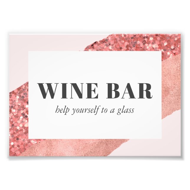 Rose Gold, Blush & Sequin Wine Bar Photo Print (Front)