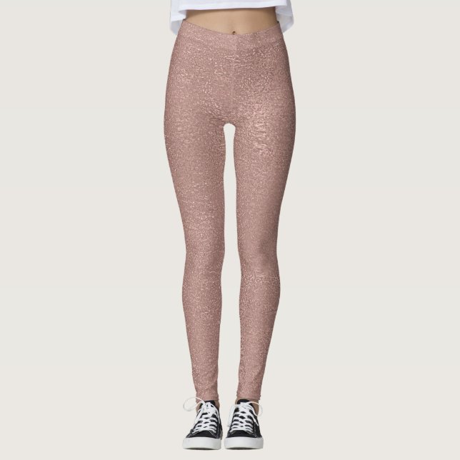 Rose Gold Blush Sequins Metallic Glitter Leggings (Front)