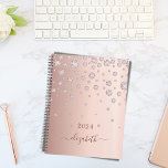Rose gold blush shining diamonds name 2024 planner<br><div class="desc">A faux rose gold metallic looking background with elegant rose gold colored faux diamonds. Personalize and add a year and a name. The name is written in dark rose gold with a large modern hand lettered style script with swashes. To keep the swashes only delete the sample name, leave the...</div>