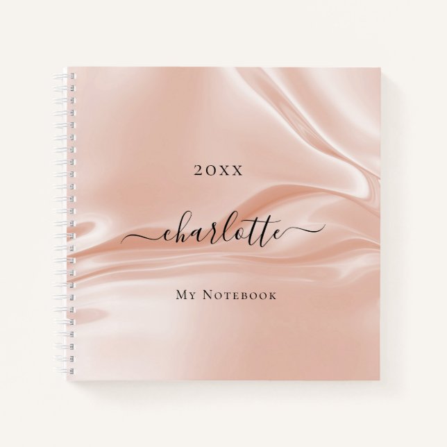 Rose gold blush silk satin elegant name  notebook (Front)