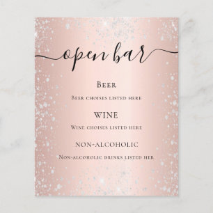 Rose gold blush silver glitter budget bar menu