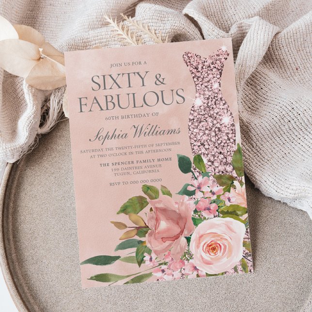 Rose Gold Blush Sixty & Fabulous 60th Birthday Invitation (Creator Uploaded)