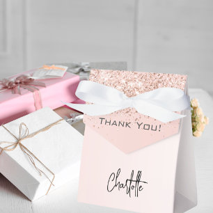 Rose gold blush sparkles name elegant thank you favour box