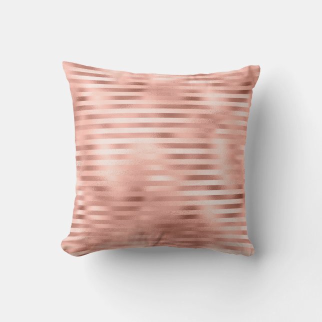 Rose Gold Blush Sparkly Stripes Lines Metallic Cushion (Front)