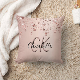 Rose gold blush stars monogram name  cushion