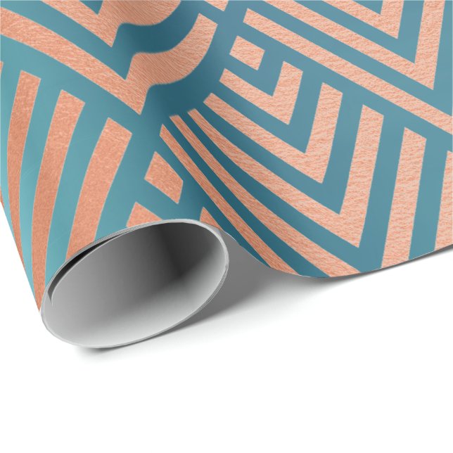 Rose Gold Blush Tiffany Metallic Art Deco Copper Wrapping Paper (Roll Corner)
