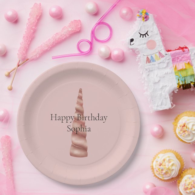 Rose Gold Blush Unicorn Birthday Paper Plate (Party)