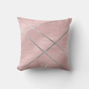 Rose Gold Blushing Pink & Silver Lines Cushion