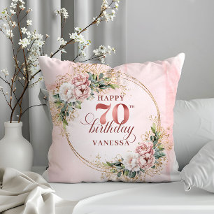Rose Gold Bohemian Flowers Pillow 70th Birthday 