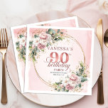 Rose Gold Bohemian Greenery 90th Birthday Party  Napkin<br><div class="desc">✅ For matching items search 36-90 in my collections ✅ Celebrate a beautiful milestone with elegant 90th birthday napkins featuring watercolor dusty pink and blush pink flowers, soft eucalyptus greenery, and a shimmering rose gold frame. This boho floral design adds a romantic, stylish touch to any party table and makes...</div>