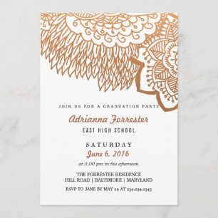 Rose Gold Bohemian Pattern Graduation Party Invitation
