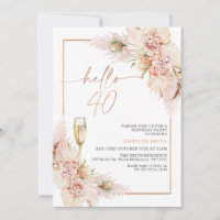 Rose Gold Boho Dry Floral 40th Birthday