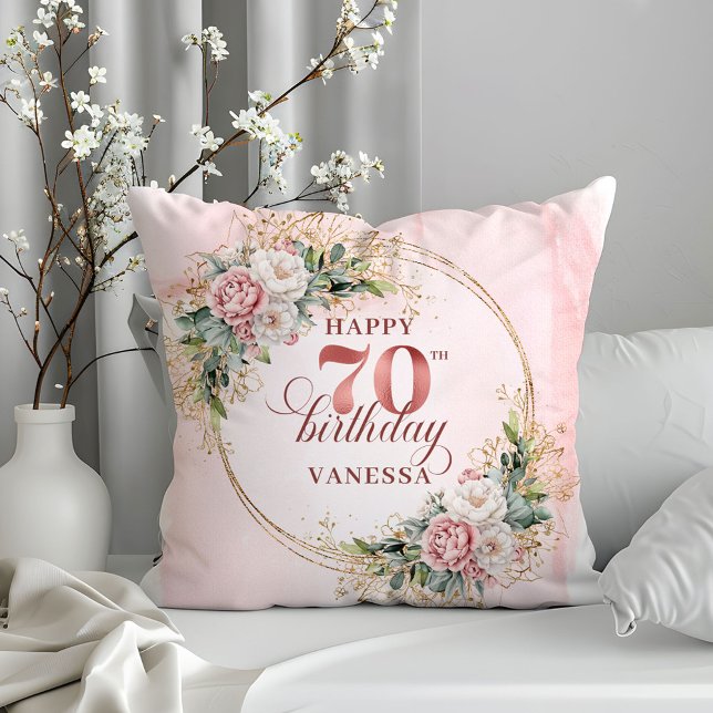 Rose Gold Boho Eucalyptus Pillow 70th Birthday  (Rose Gold Boho Eucalyptus Pillow 70th Birthday Pillow)