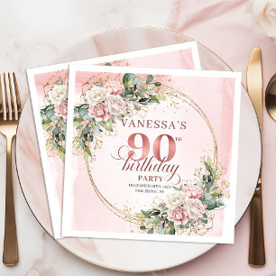 Rose Gold Boho Floral 90th Birthday Celebration   Napkin