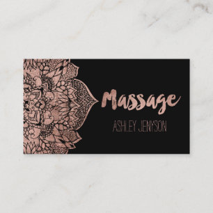 Rose gold boho floral mandala massage typography business card