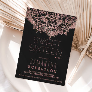Rose gold boho floral mandala Sweet 16 party Invitation