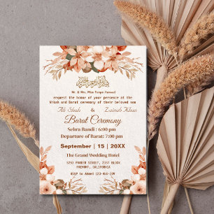 Rose Gold Boho Floral Pakistani Wedding Invitation
