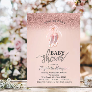 Rose Gold Bokeh,Flower Ballet Shoes Baby Shower Invitation