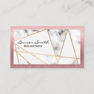 Rose Gold Border Abstract Metallic Lines   Marble Business Card