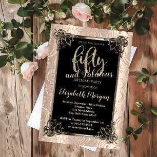 Rose Gold Border Gold Mandala 50th Birthday Party Invitation