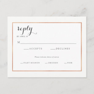 Rose Gold Border Modern Wedding Reply Card