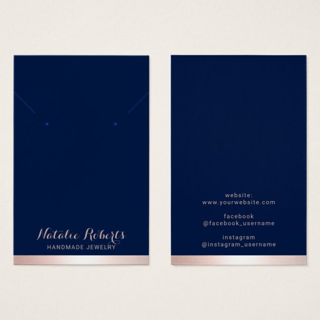 Rose Gold Border Navy Blue Jewelry Earring Display (Front & Back)