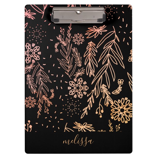 Rose Gold Botanical Doodle Pattern Signature Clipboard (Front)