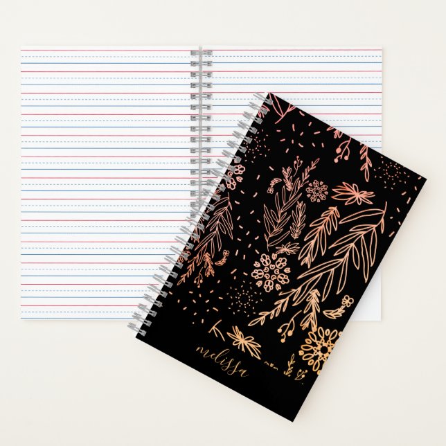 Rose Gold Botanical Doodle Pattern Signature Notebook (Inside)