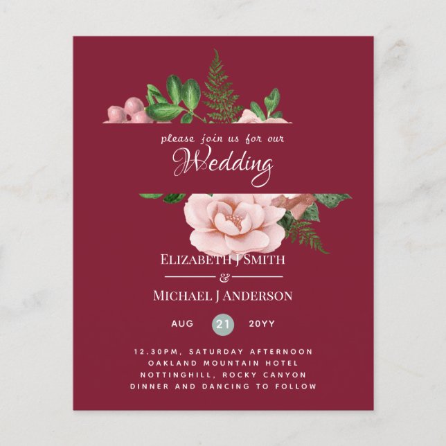 Rose Gold Botanical Floral Budget Wedding Invites (Front)
