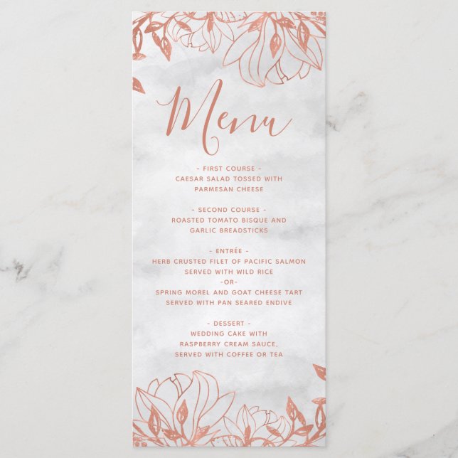 Rose Gold Botanical Floral Grey Wedding Menu (Front)