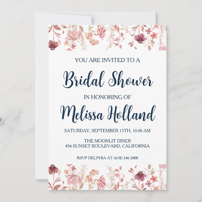 rose gold botanical modern bridal shower invitation (Front)