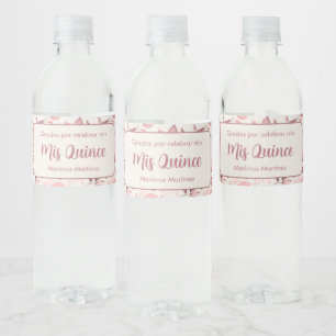 Rose Gold Botanicals   Ivory Quinceañera  Water Bottle Label
