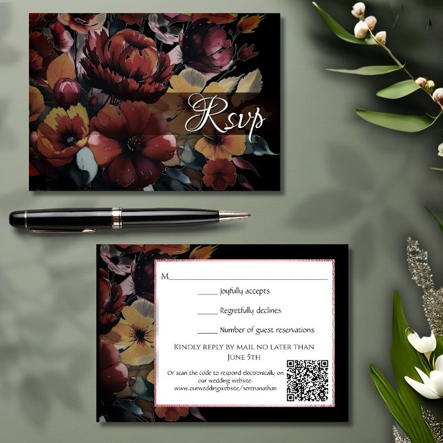 Rose Gold Bouquet RSVP QR Code Response Card (Ensure prompt and legible responses to your wedding invites with this modern floral rsvp card design)