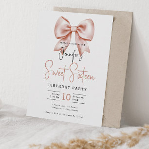 Rose Gold Bow Coquette Cute Script Sweet 16 Invitation