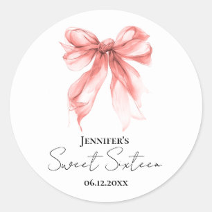 Rose Gold Bow Coquette Script Sweet 16 Party  Classic Round Sticker