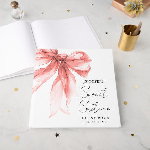 Rose Gold Bow Coquette Script Sweet 16 Party Guest Book