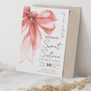 Rose Gold Bow Coquette Script Sweet 16 Party  Invitation