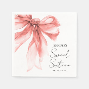 Rose Gold Bow Coquette Script Sweet 16 Party Napkin