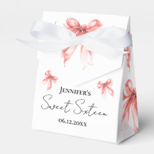 Rose Gold Bow Coquette Script Sweet 16 Thank You Favour Box