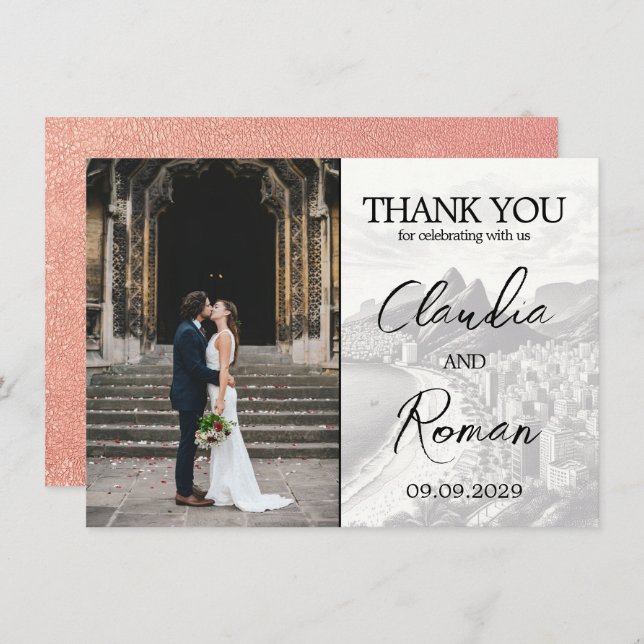 Rose Gold Brazil Passport Thank You Card (Front/Back)