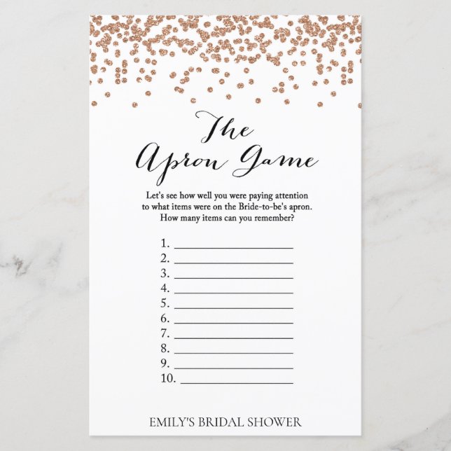 Rose Gold Brida Shower Game - Apron Game (Front)