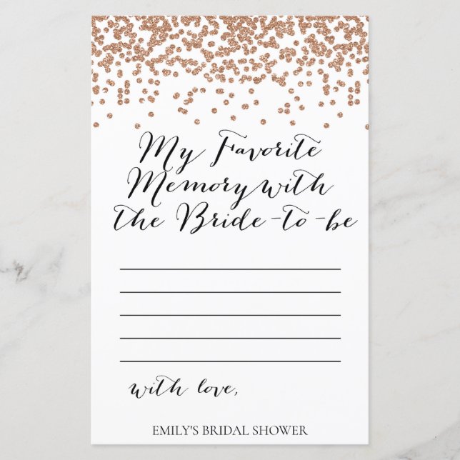 Rose Gold Brida Shower Game - Favourite Memory Car (Front)