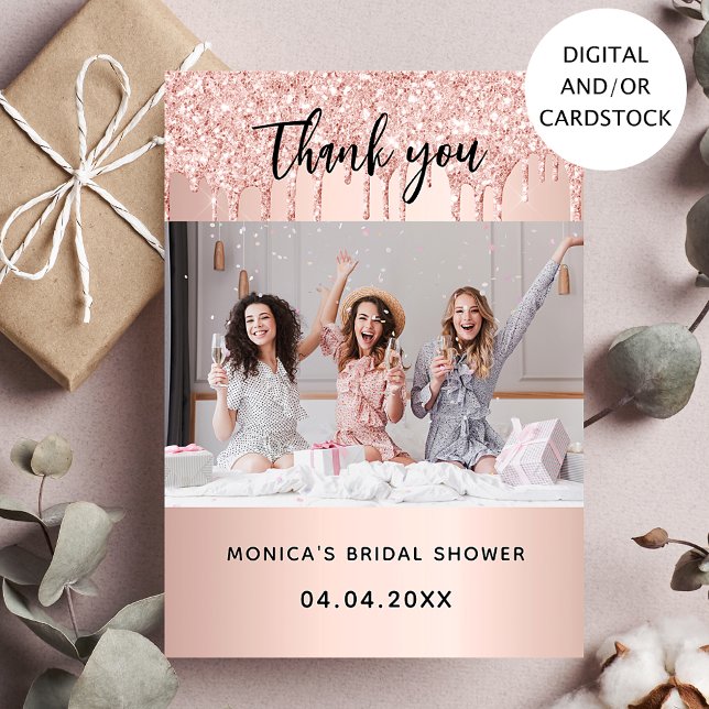 Rose gold bridal shower photo thank you card (Creator Uploaded)
